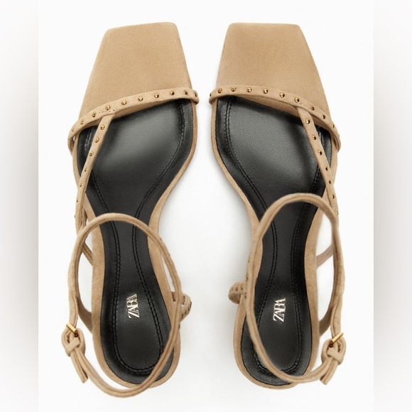 Zara Sandy Brown Studded Heeled Suede Sandals - Picture 9 of 9